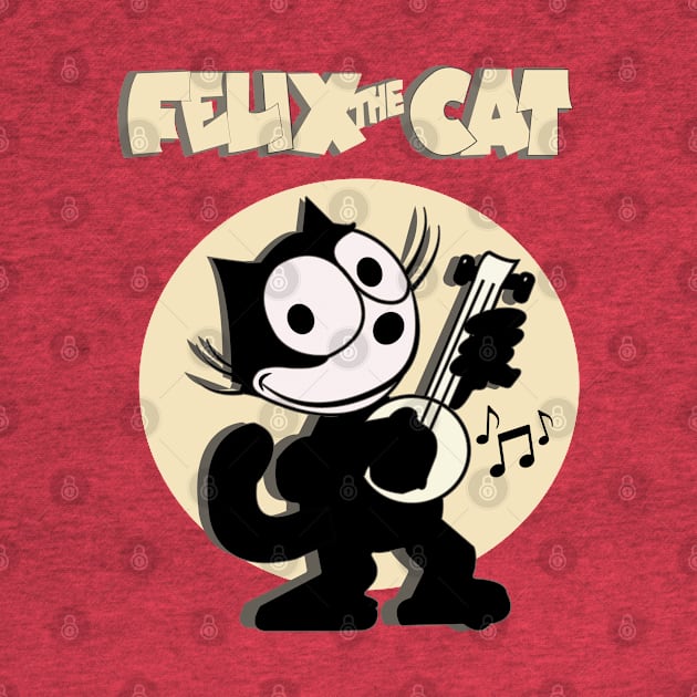Banjo Playing Musical Felix Old School Retro Cat Cartoon Art by VogueTime